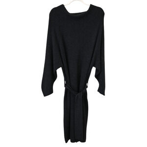 Brochu Walker Leith Sweater Dress Medium Gray Belted 3/4 Sleeve Wool Ribbed Knit